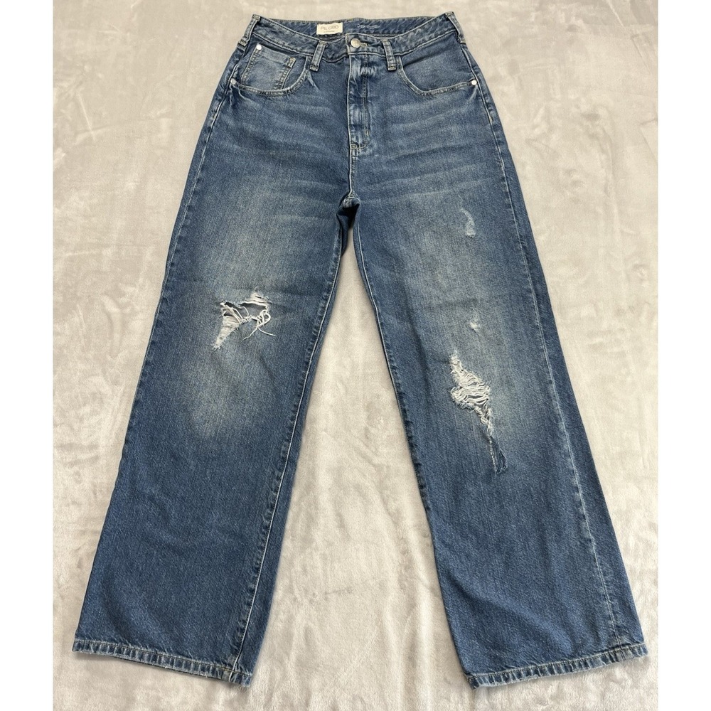 Pilcro by Anthropologie Jean Women 29 Blue Wash The Joey Wide Straight Destroyed